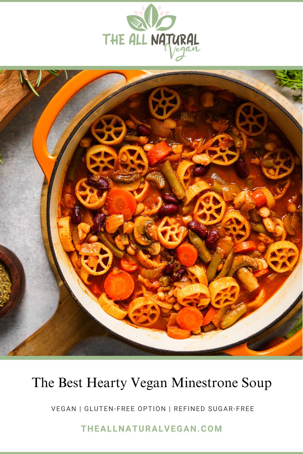 recipe card stating this recipe is vegan, there's a gluten-free option, and it's refined sugar-free