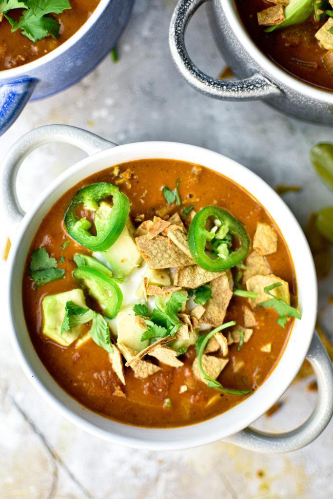 creamy vegan taco soup bowls