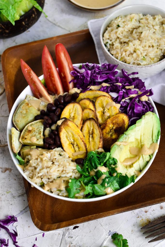 vegan buddha bowl with sauce