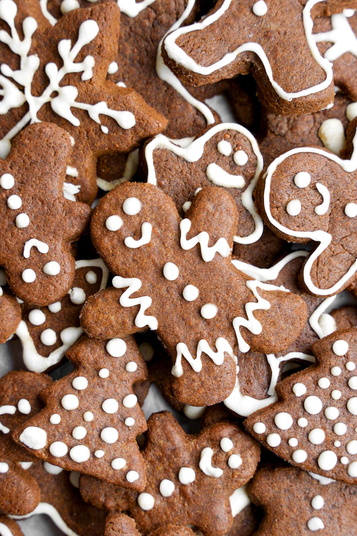 the healthy vegan gingerbread cookies stacked on top of each other