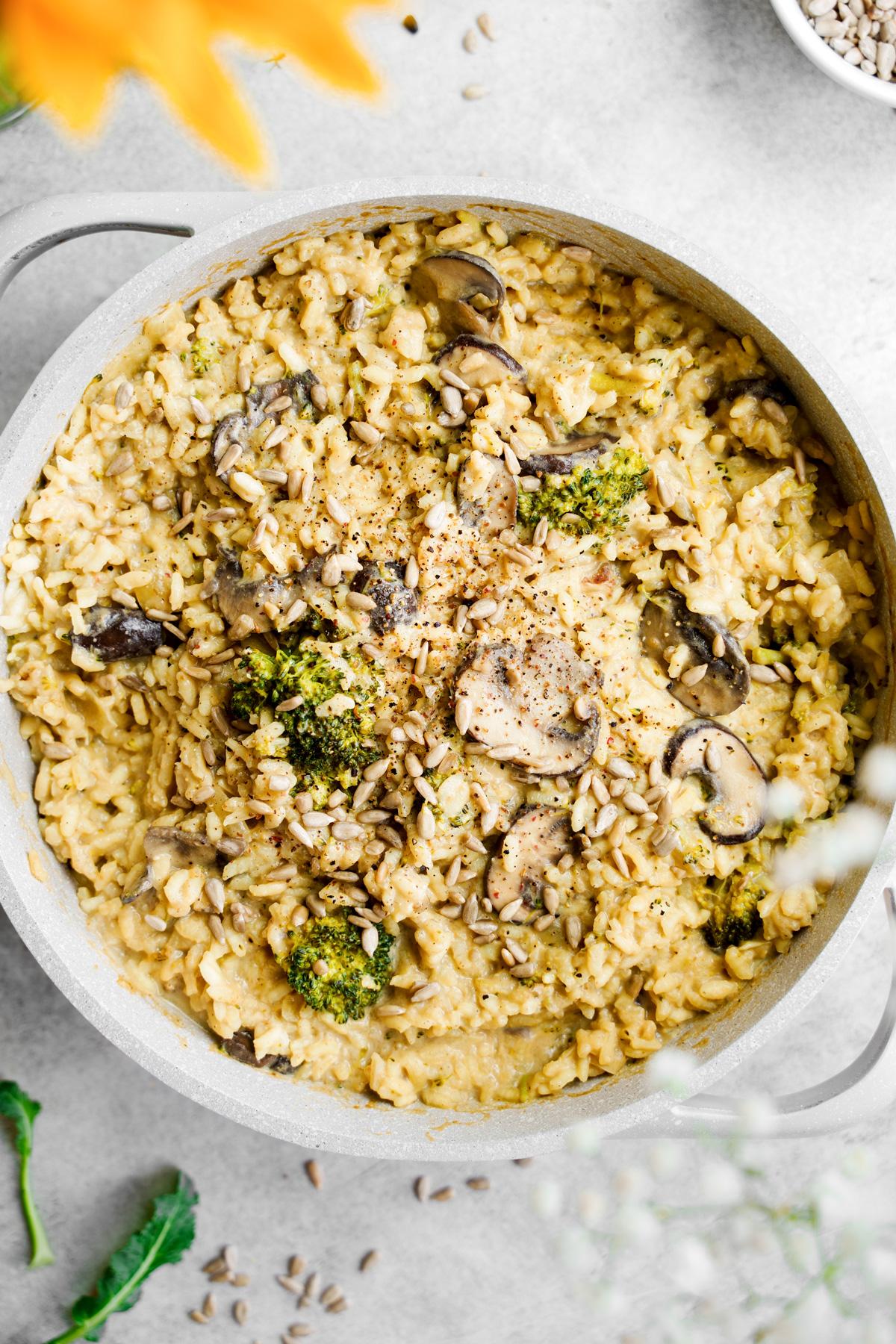 close up of the sunflower seed risotto showing the creamy texture