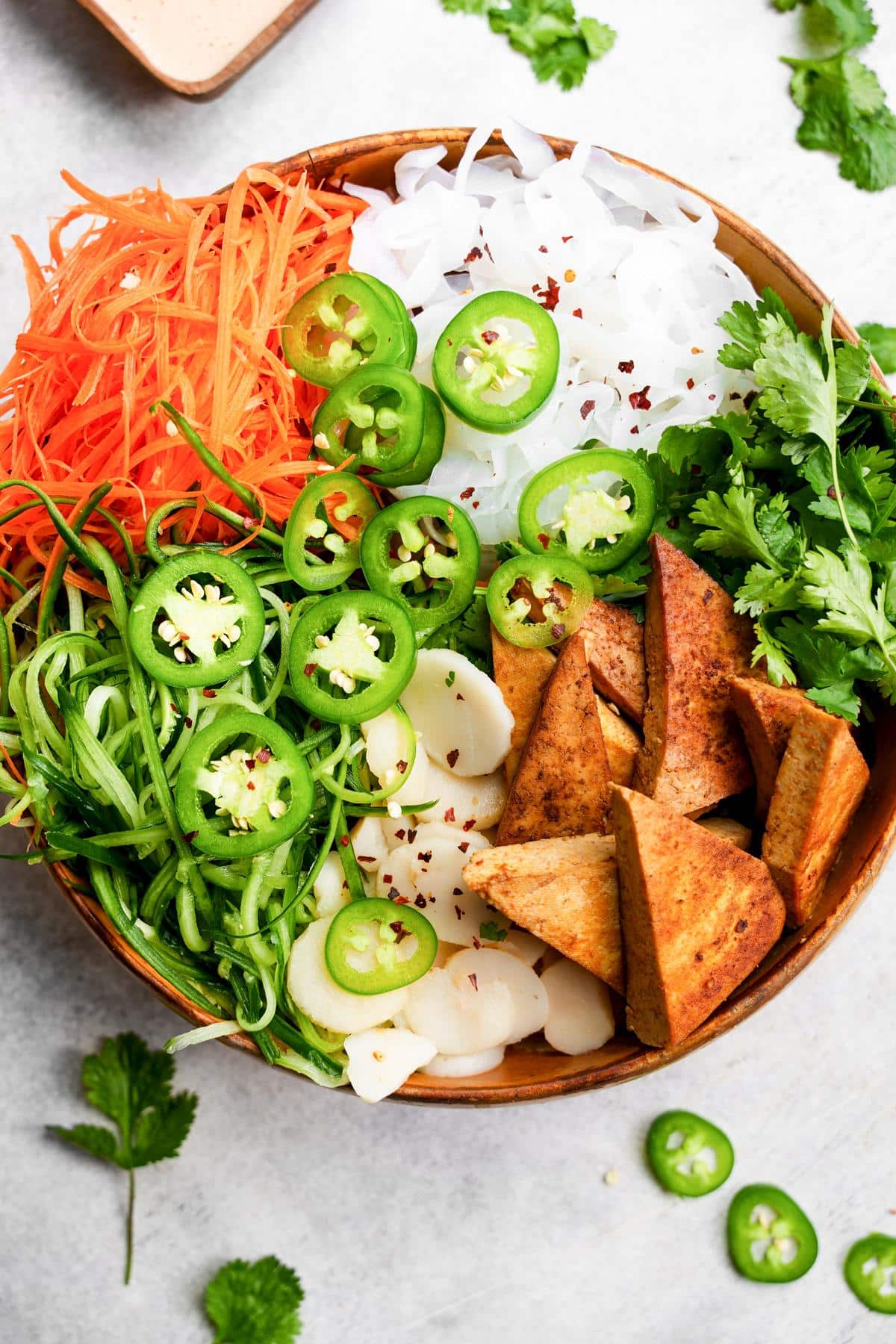 The healthy vegan lunch in a bowl without the dressing