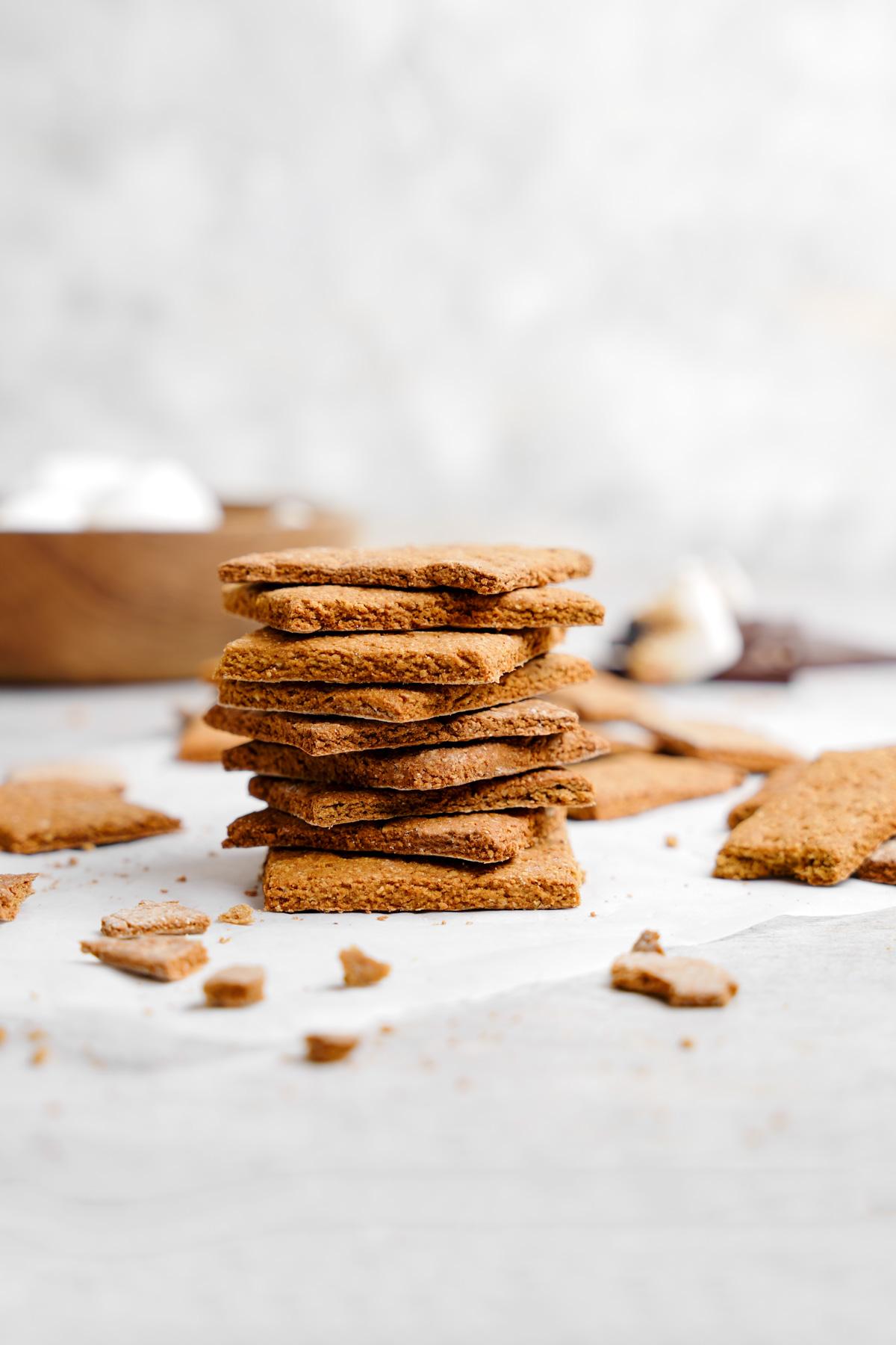 the vegan graham crackers stacked on top of each other