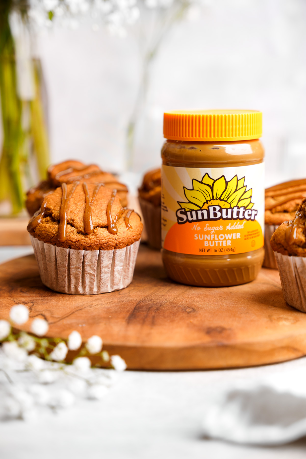 the sunbutter next to the sunflower seed muffins