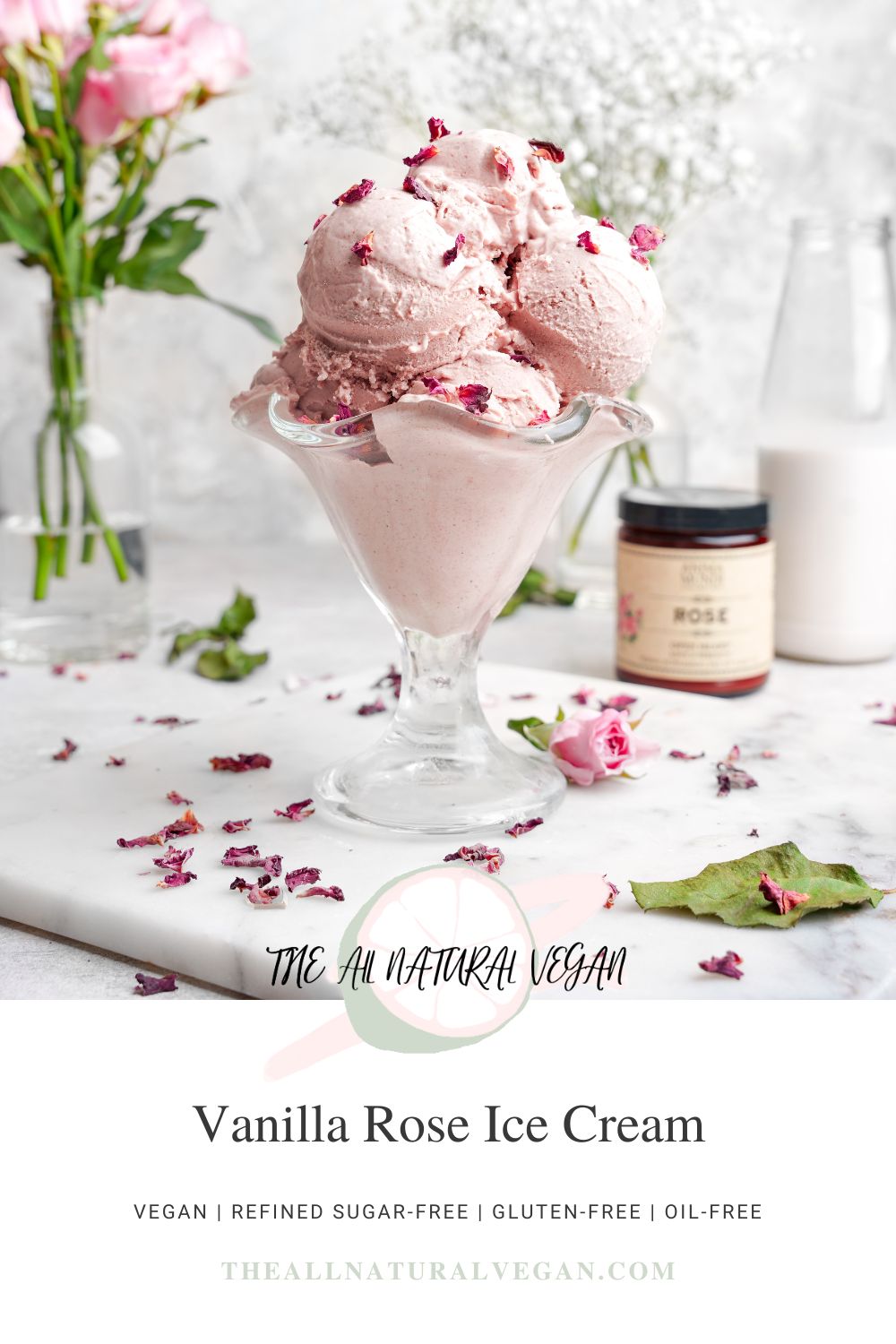 recipe card stating this recipe is vegan, oil-free, gluten-free, and refined sugar-free