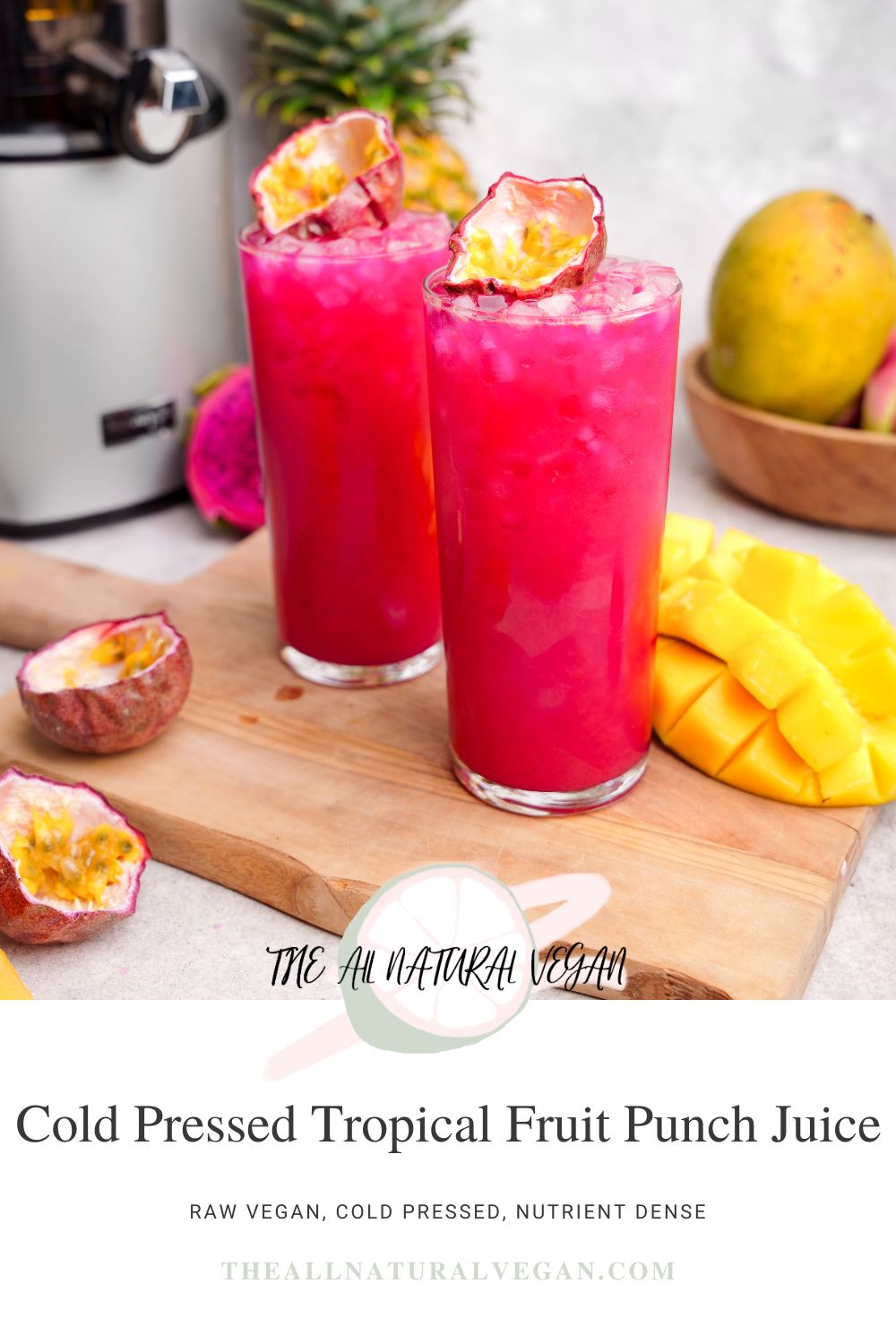 recipe card stating this recipe is raw vegan, cold pressed, and nutrient dense