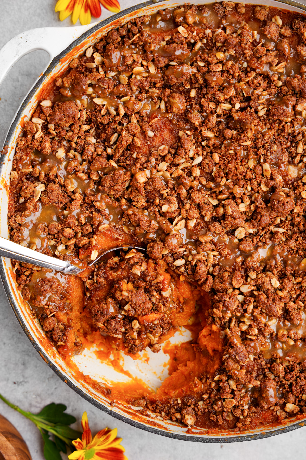 looking down at the sweet potato mixture