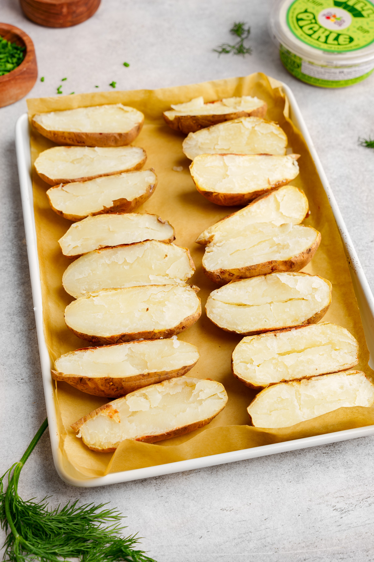 the first step of making the vegan potato skins