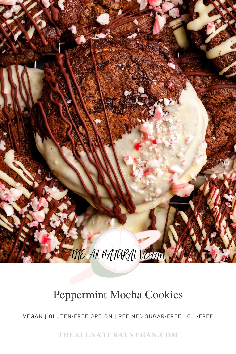 recipe card stating this recipe is vegan, oil-free, refined sugar-free, and has a gluten-free option