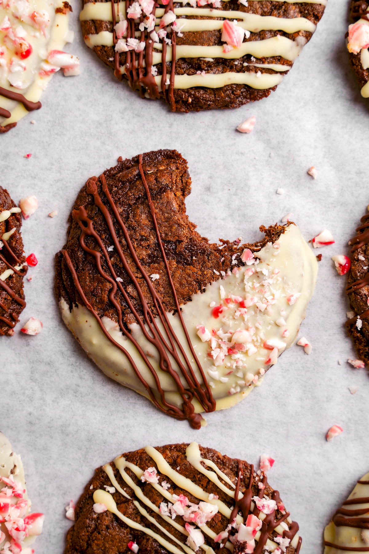 one of the peppermint mocha cookies with a bite taken out of it
