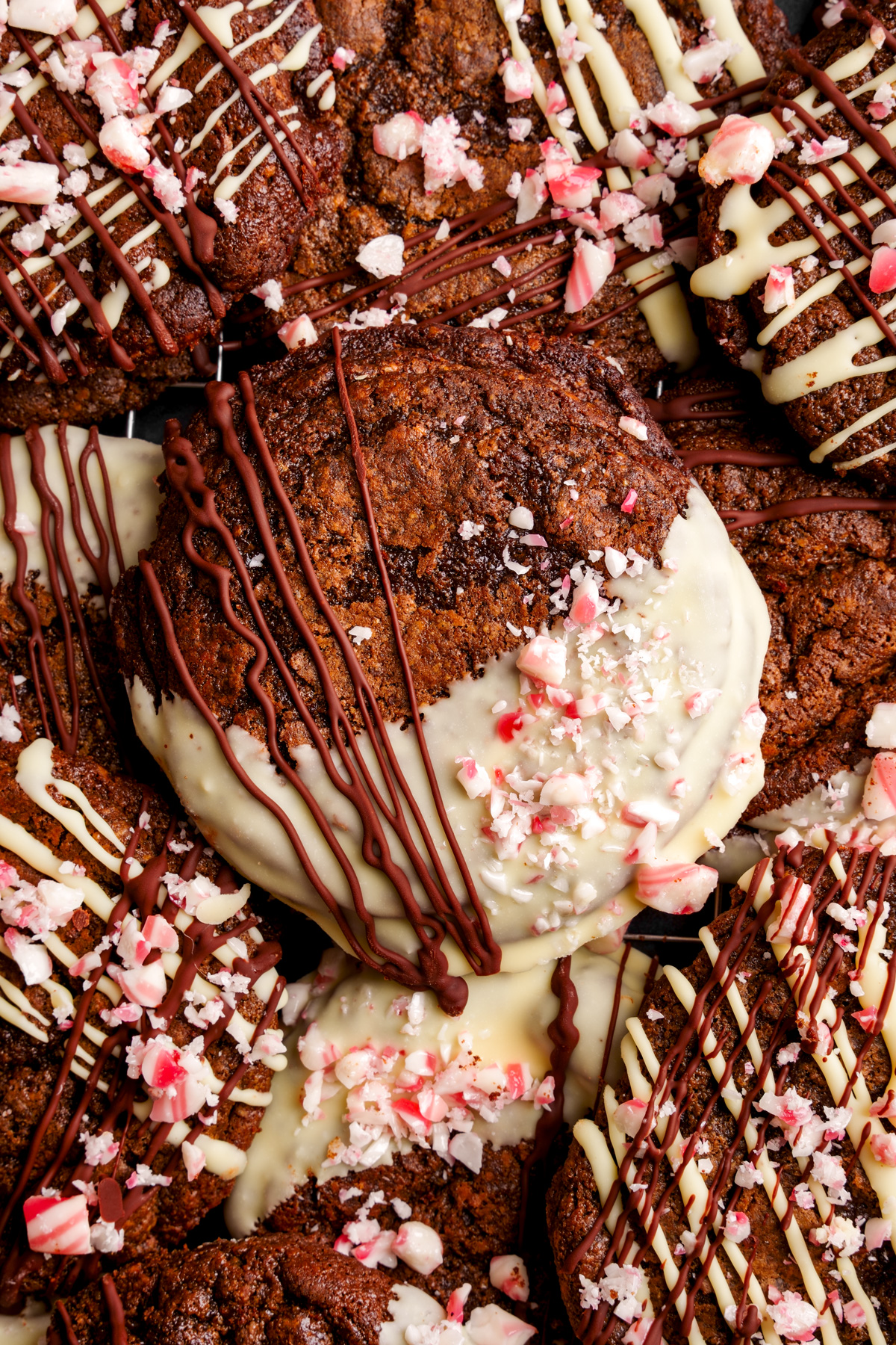 the peppermint mocha cookies stacked on top of each other