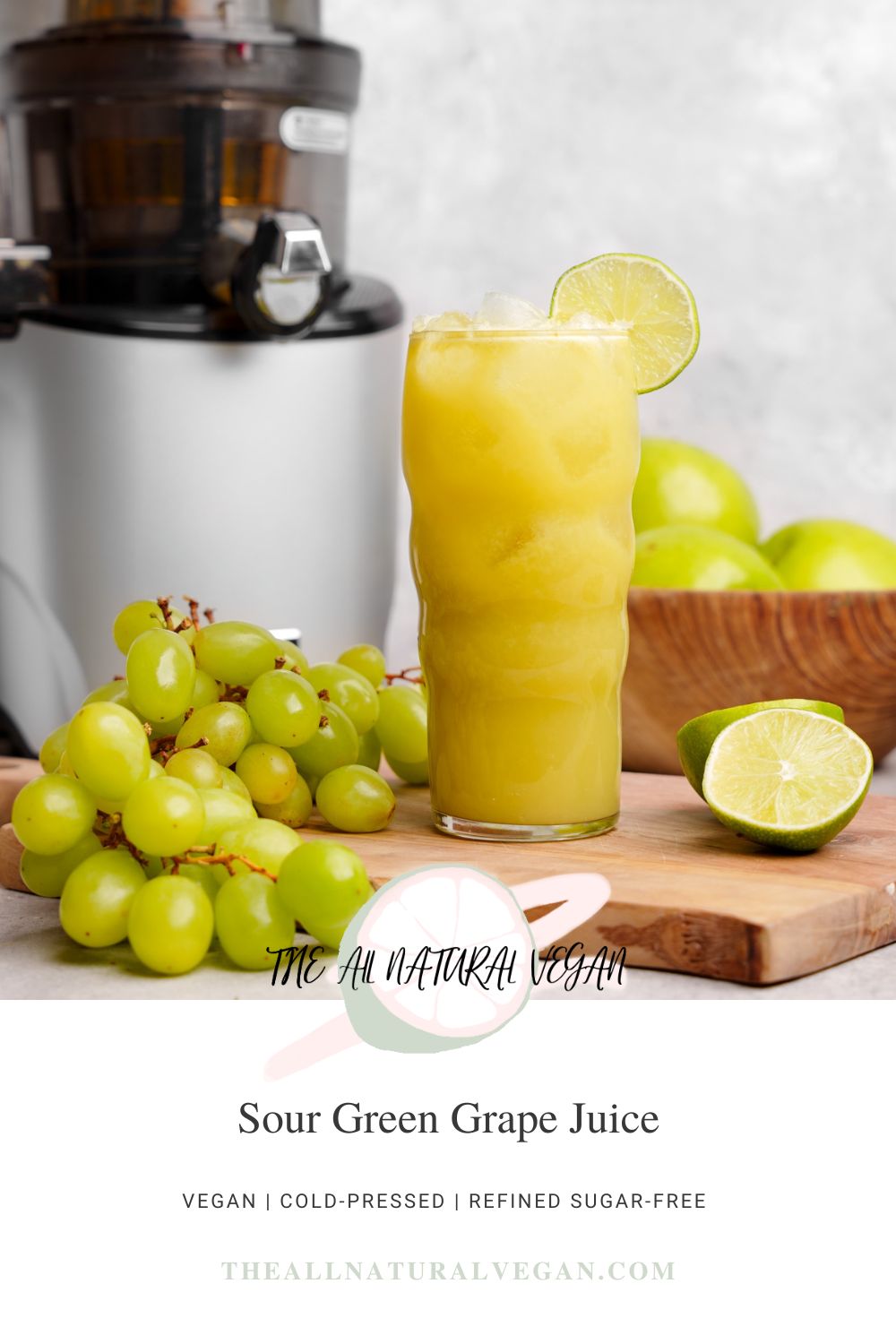 recipe card stating this recipe is vegan, cold-pressed, refined sugar-free