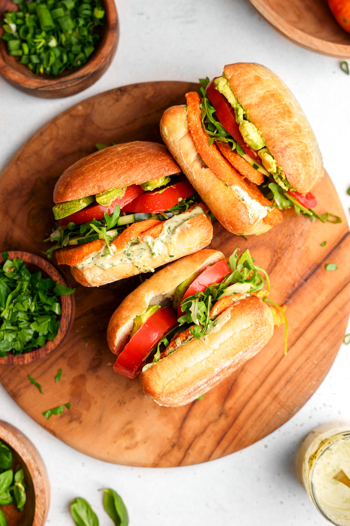 looking down at the sweet potato sandwiches