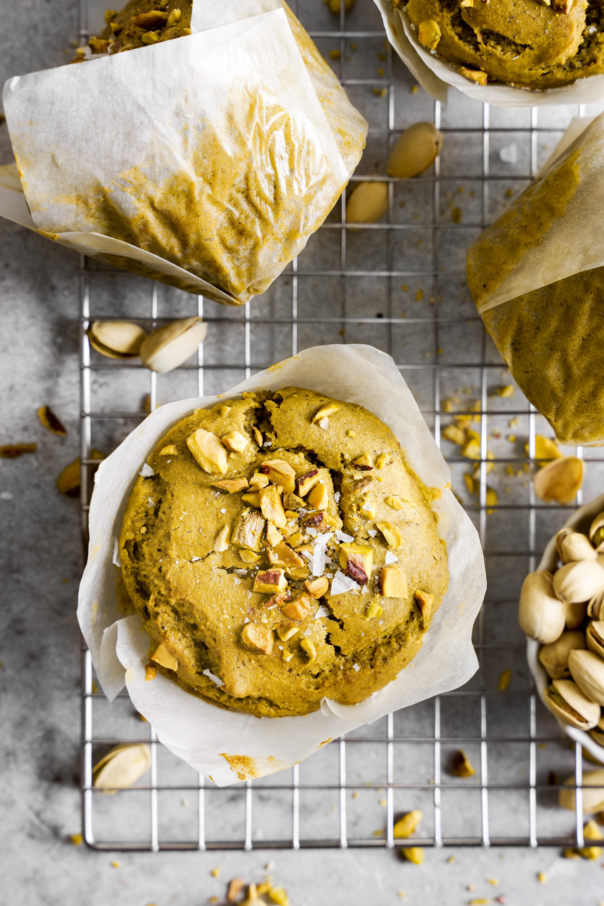 looking down at the gluten-free pistachio muffins