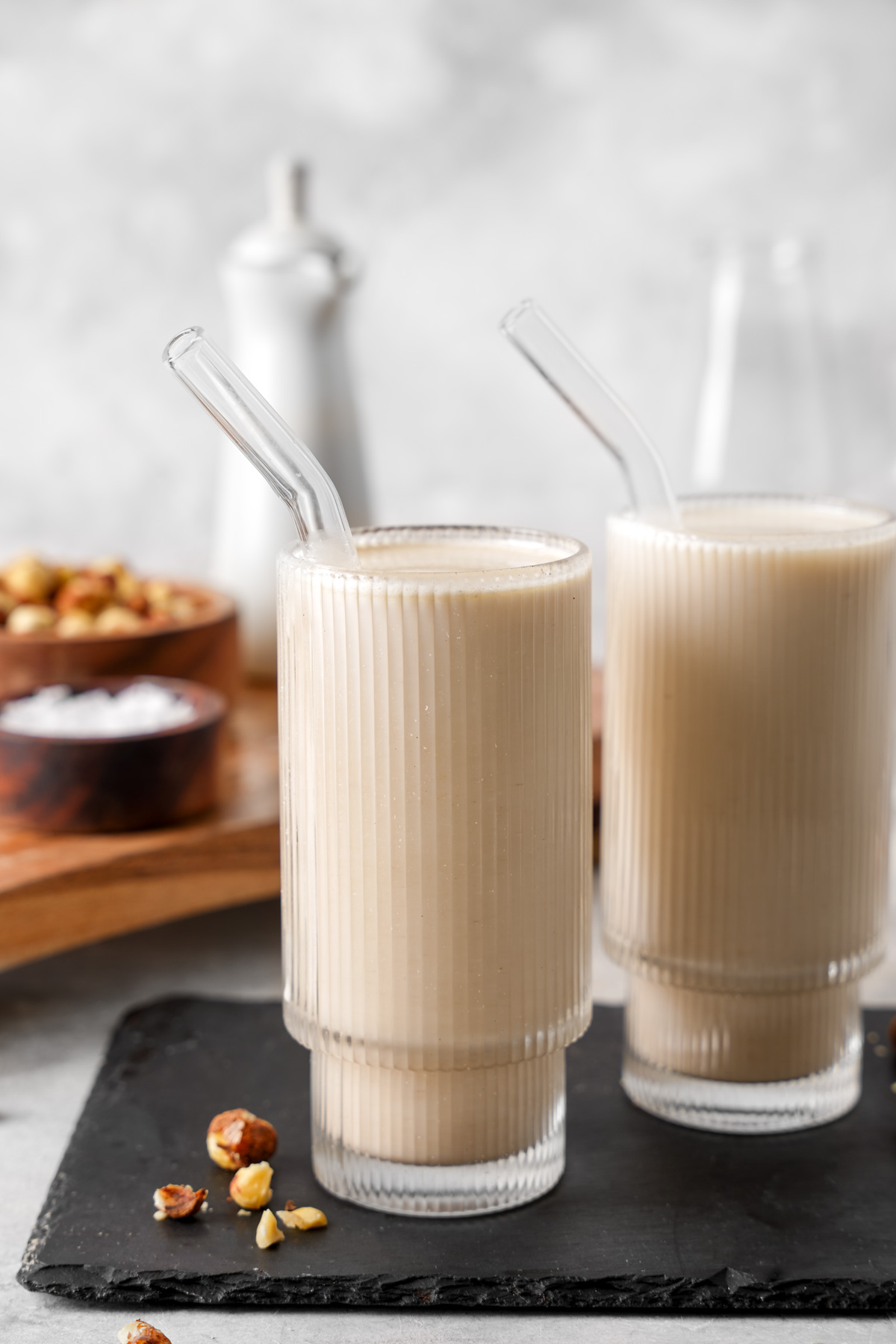 the healthy hazelnut milk in glasses