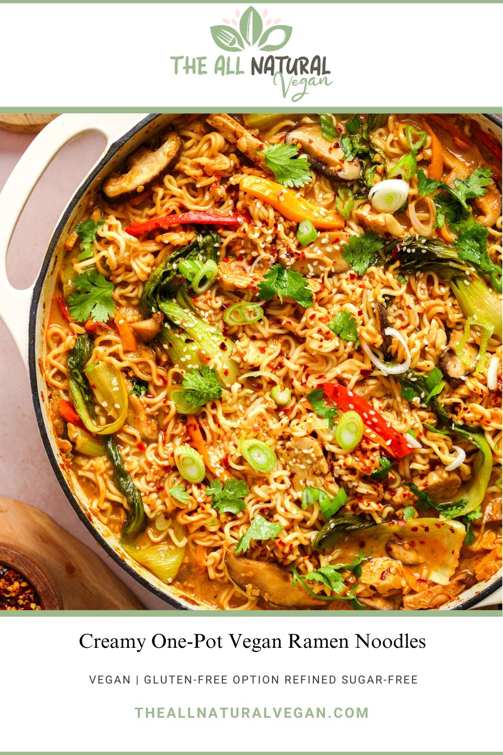 pinterest recipe card stating this recipe is vegan, refined sugar-free, and that there is a gluten-free option