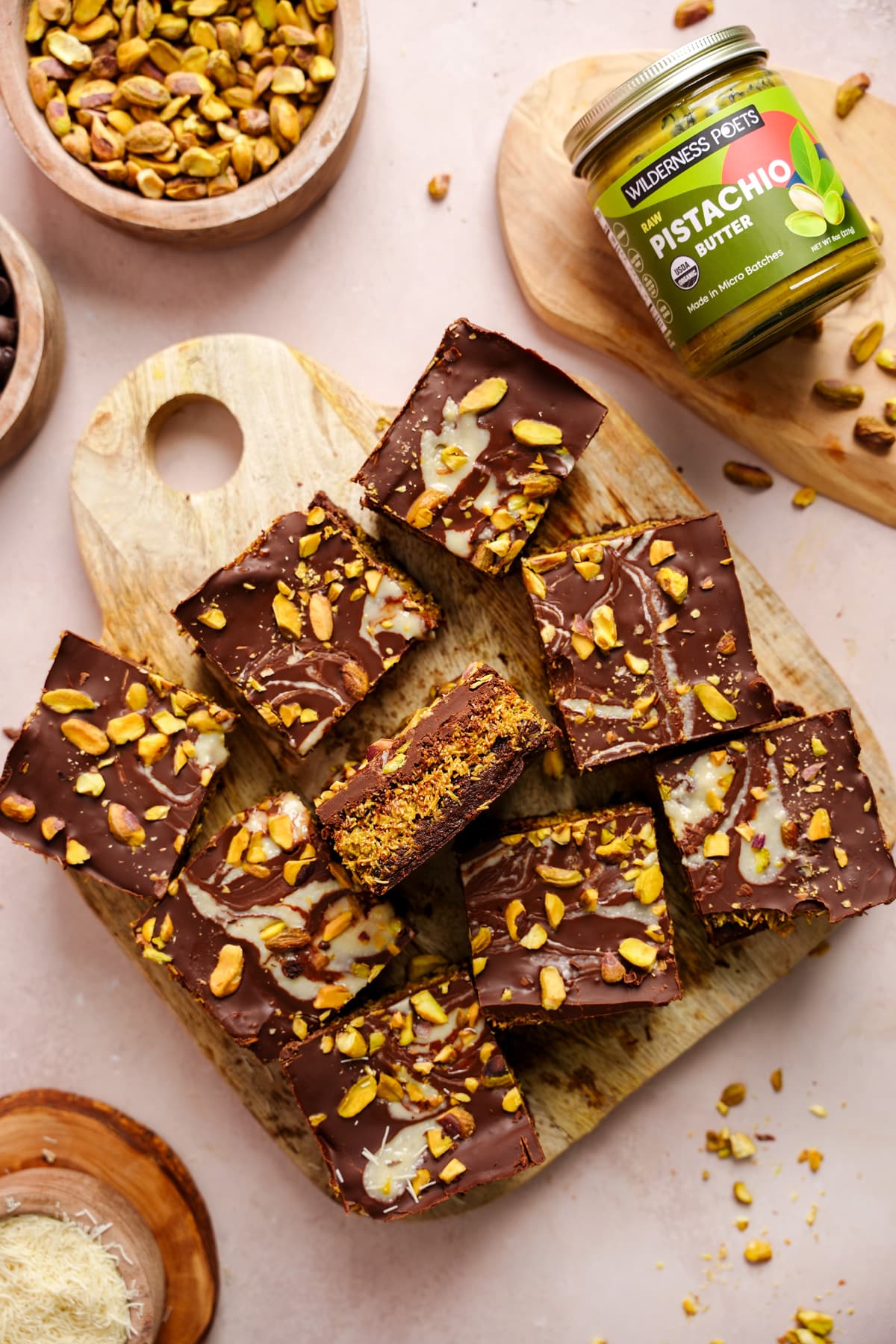 looking down at the dubai chocolate brownies to show the layers